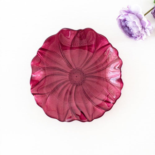 IVV イタリア製 ガラス プレート 中皿 食器 マグノリア 22cm 赤 パールレッド 丸 花型 花形