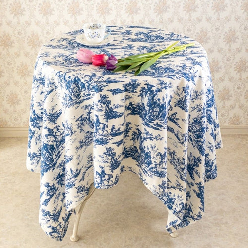 テーブルクロス おしゃれ 青 ブルー 正方形 4人掛け 140×140 綿 麻 布 アンティーク風 トワルドジュイ