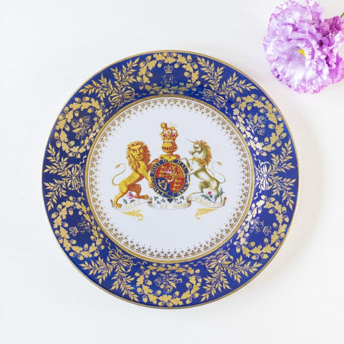 トレー トレイ ブリキ プレート ブルー 青 丸 アンティーク風 モノグラム 王冠 英国王室 皿 割れない 小物入れ