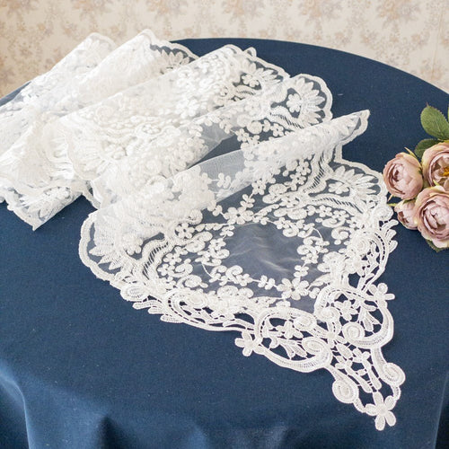 テーブルランナー おしゃれ 白 レース 編み ホワイト 30×210 布 花柄 刺繍 センター フランスアンティーク風 – Woburn Abbey