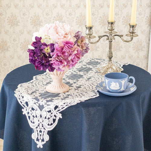 テーブルランナー おしゃれ 白 レース 編み ホワイト 30×210 布 花柄 刺繍 センター フランスアンティーク風 – Woburn Abbey