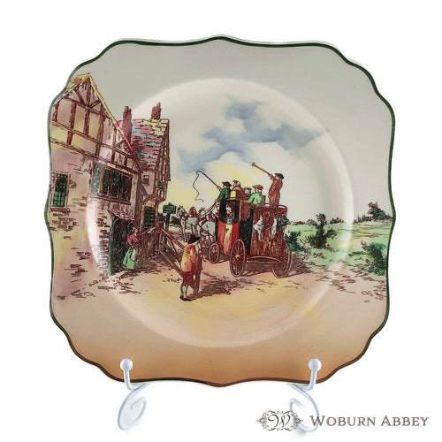 アンティーク イギリス製 食器 ロイヤルドルトン 角皿 スクエアプレート 飾り皿 おしゃれ 風景画風 19世紀 馬車