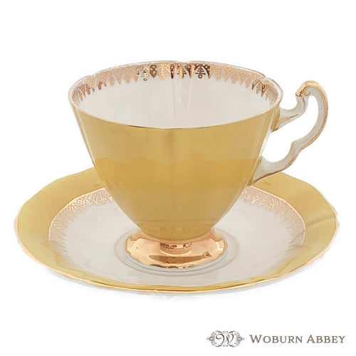美品 アンティーク イギリス製 食器 ロイヤルアダレイ ティーカップ＆ソーサー イエロー 黄色 おしゃれ コーヒー