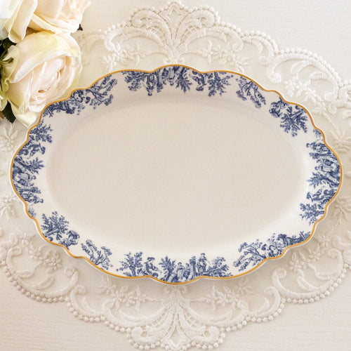 オーバルプレート 大皿 フランスアンティーク風 トワルドジュイ 食器 ブルー 青 楕円 プラター 絵画風