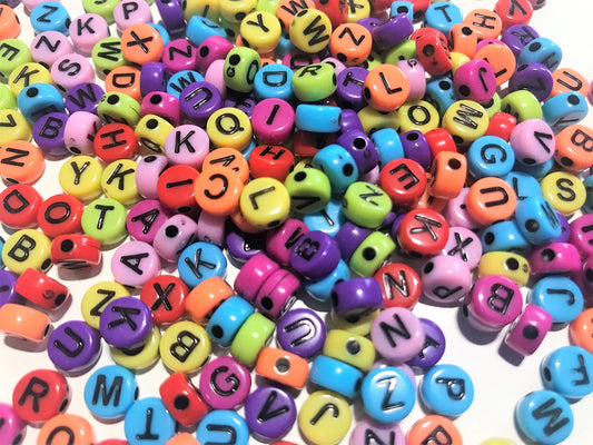 Pastel mix of assorted alphabet beads, acrylic round letters 7mm