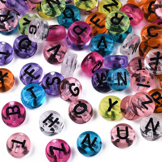 Pastel mix of assorted alphabet beads, acrylic round letters 7mm