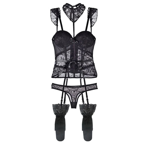 Cleopatra Style Body Vest Lingerie with Garters + Stockings