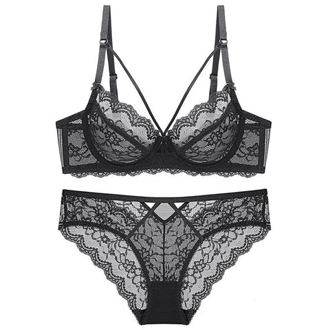 Flirty Floral Lace 3/4 Cup Bra & Panty Set