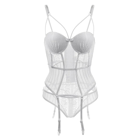 Eyelash Sheer Lace Corset + Panties Set