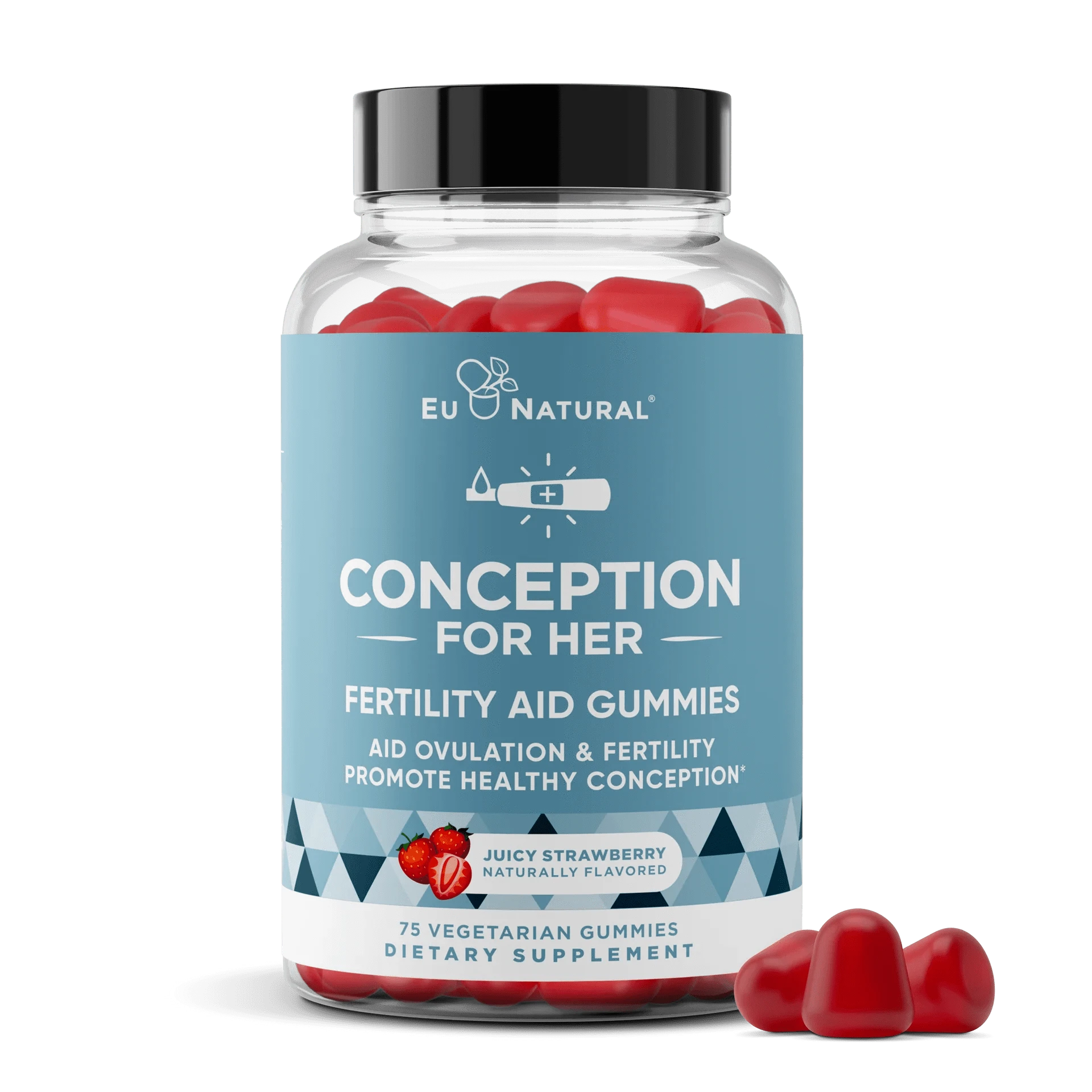 Bottle of Conception for Her fertility aid gummies with strawberry flavor.