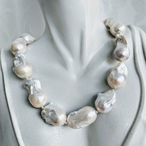 Large Baroque Pearl Necklace with Petal and Gold Bead Accent 14K Gold -  Aurora Designer