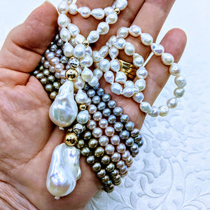 Pearl Lariat - 40". Choose from white, light pink, light gray and taupe