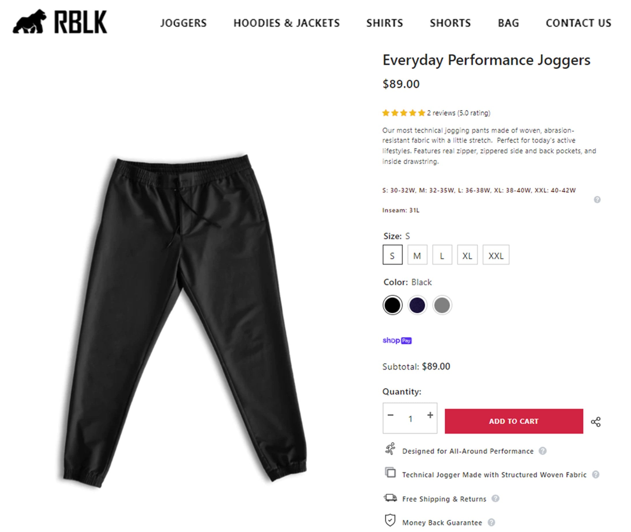 Ruggedblack Performance Joggers Product Page