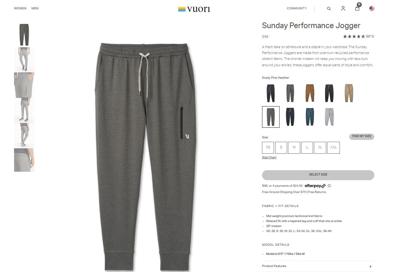 Vuori Sunday Performance Product Page