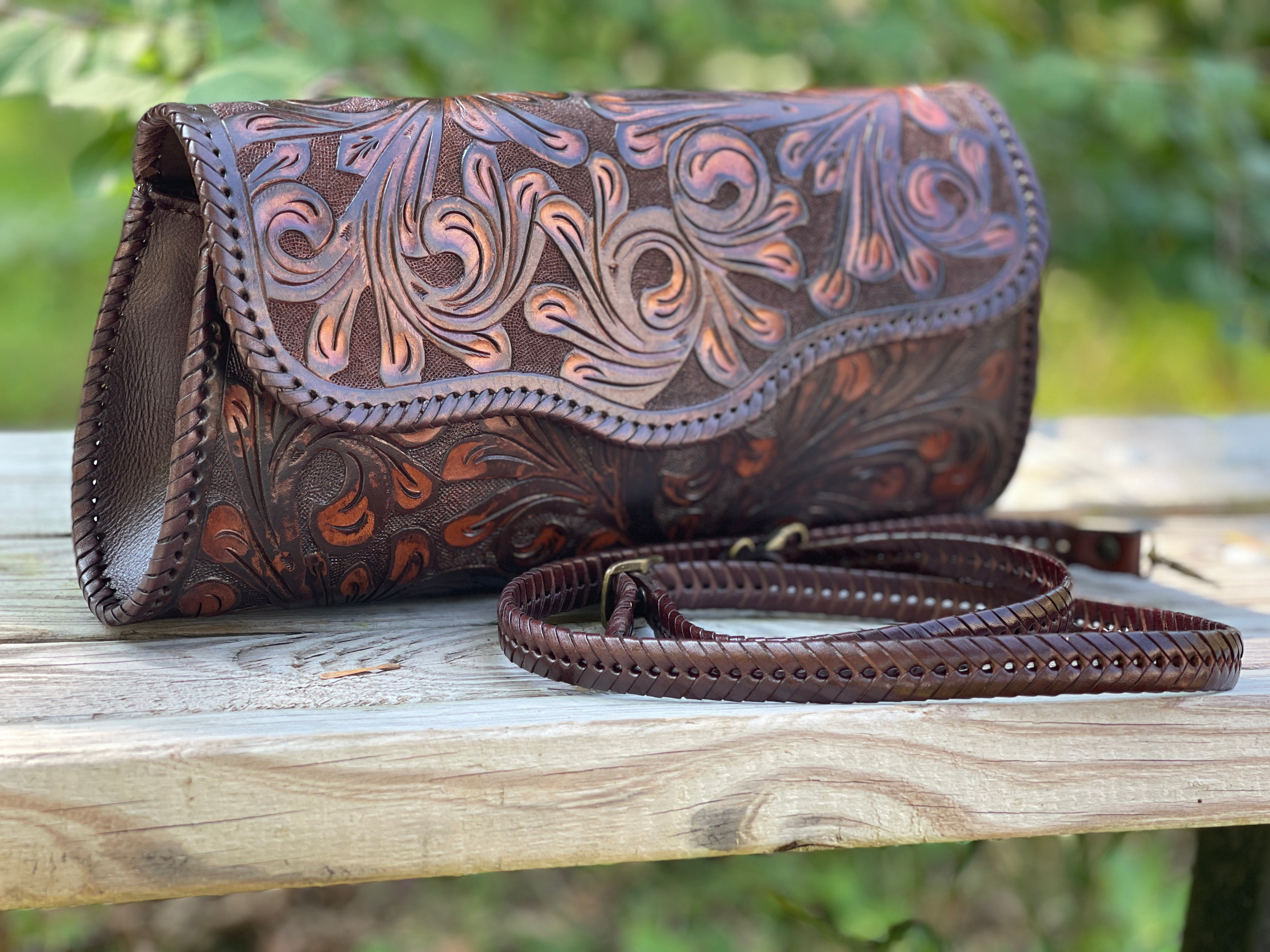 Hand-Tooled Leather Clutch | Leather Clutch Bag | Small Bag | Makeup P |  Black leather clutch, Leather clutch, Hand tooled leather