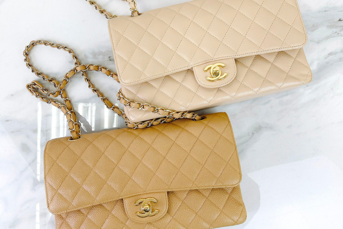 Chanel Dark Beige Caviar Small Classic Double Flap Light Gold Hardware   Madison Avenue Couture