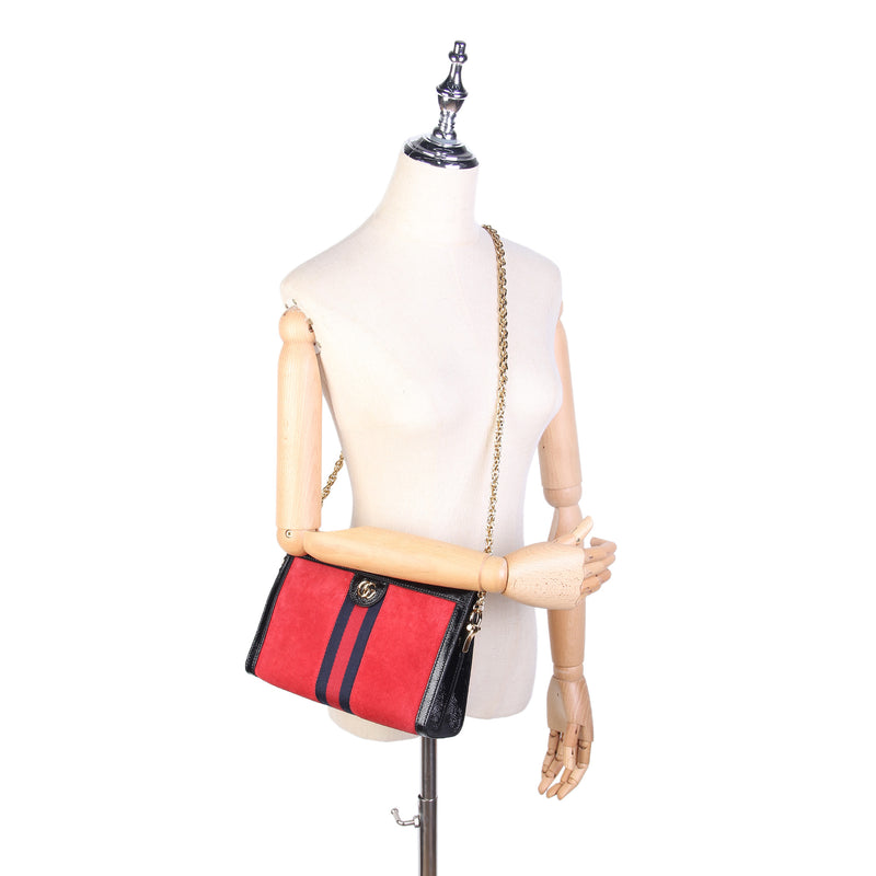 Small Ophidia Suede Crossbody Bag Red and Black GHW | Bag Religion