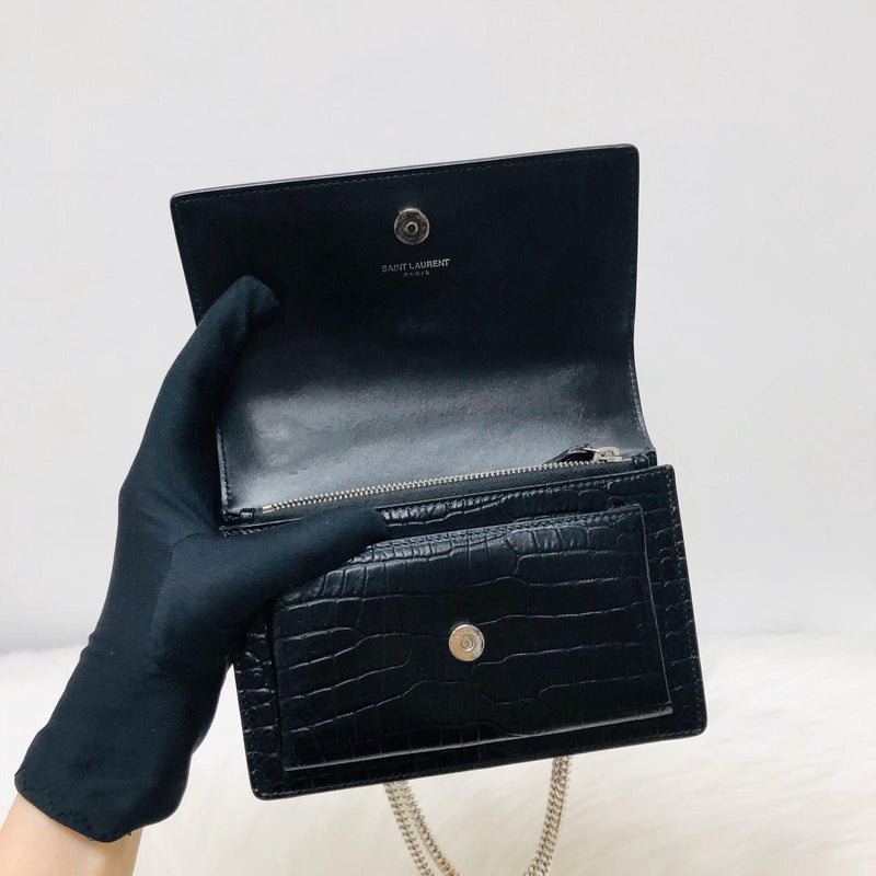 Mini Sunset Bag in Black Crocodile Embossed Leather | Bag Religion