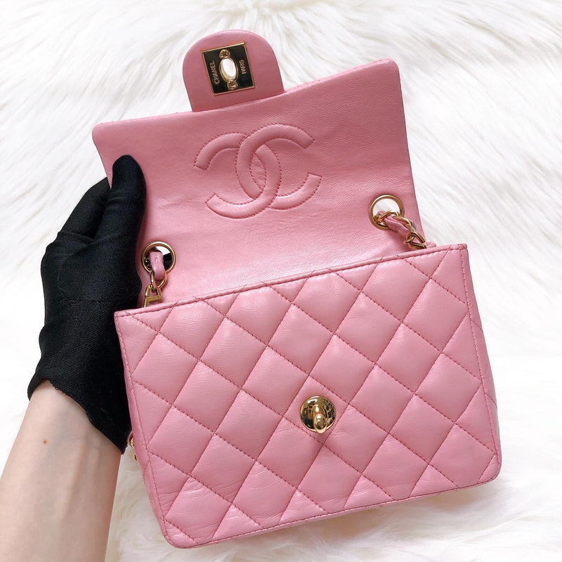 Vintage Mini Square Flap Bag in Pink Quilted Lambskin Leather GHW | Bag ...