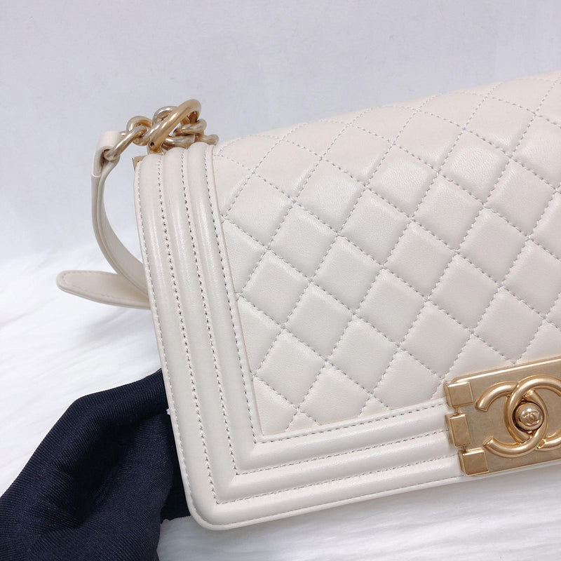Chanel CreamRed Quilted Leather Large Boy Flap Bag Chanel  TLC
