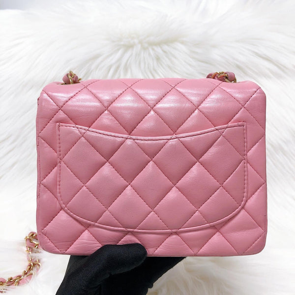 Vintage Mini Square Flap Bag in Pink Quilted Lambskin Leather GHW | Bag ...