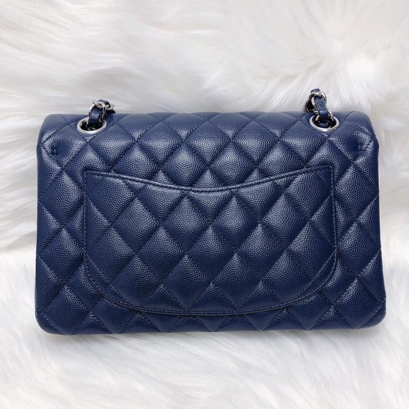 Small Double Flap Bag in Navy Blue Caviar with SHW | Bag Religion