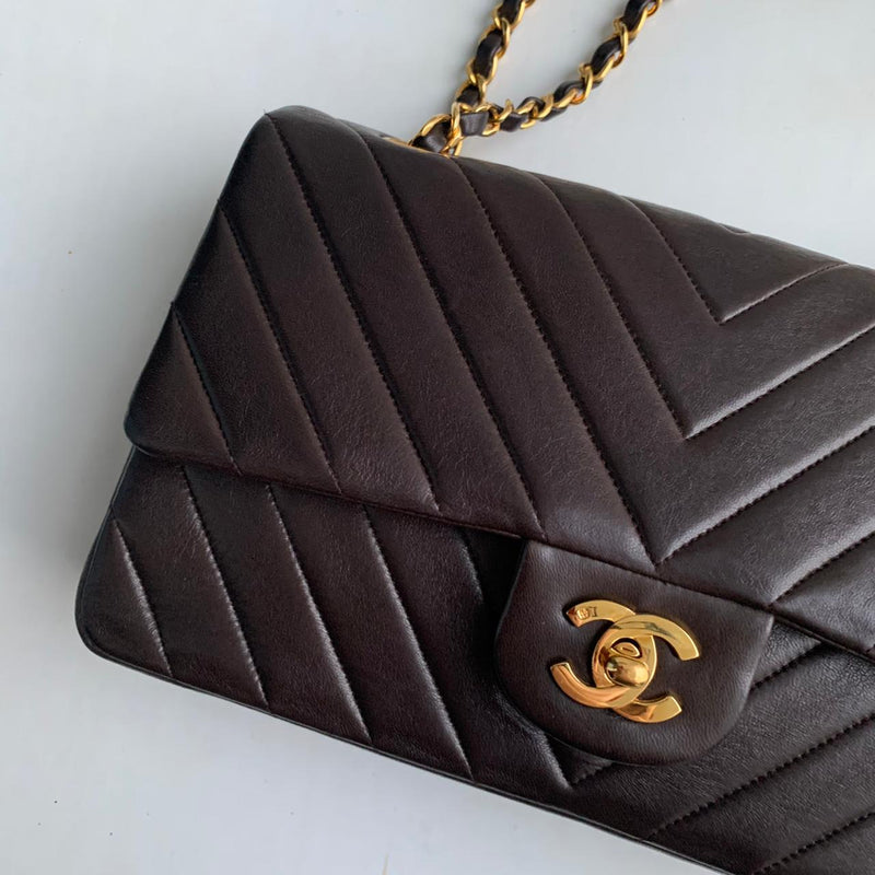 Chanel Vintage Black Chevron Handbag 80s  Katheleys