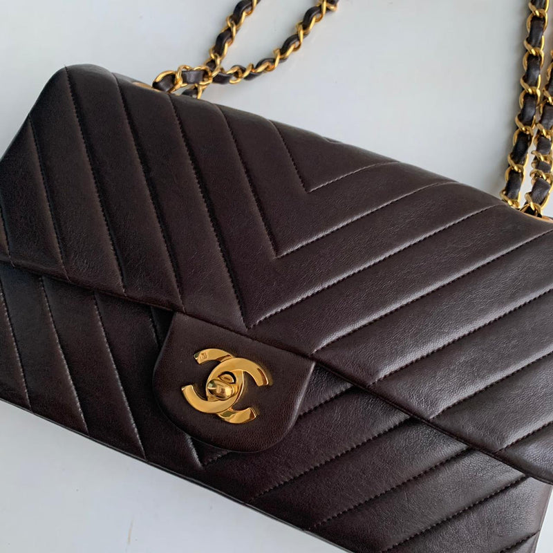 CHANEL Medium Classic Double Flap Bag in Chevron Black Lambskin  Dearluxe