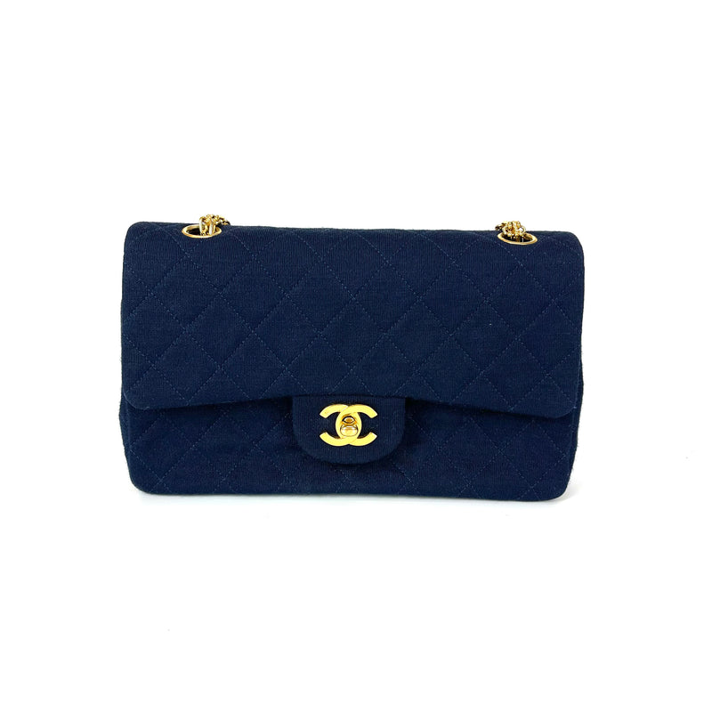 Vintage Classic Small Double Flap Jersey Bag in Navy Blue | Bag Religion