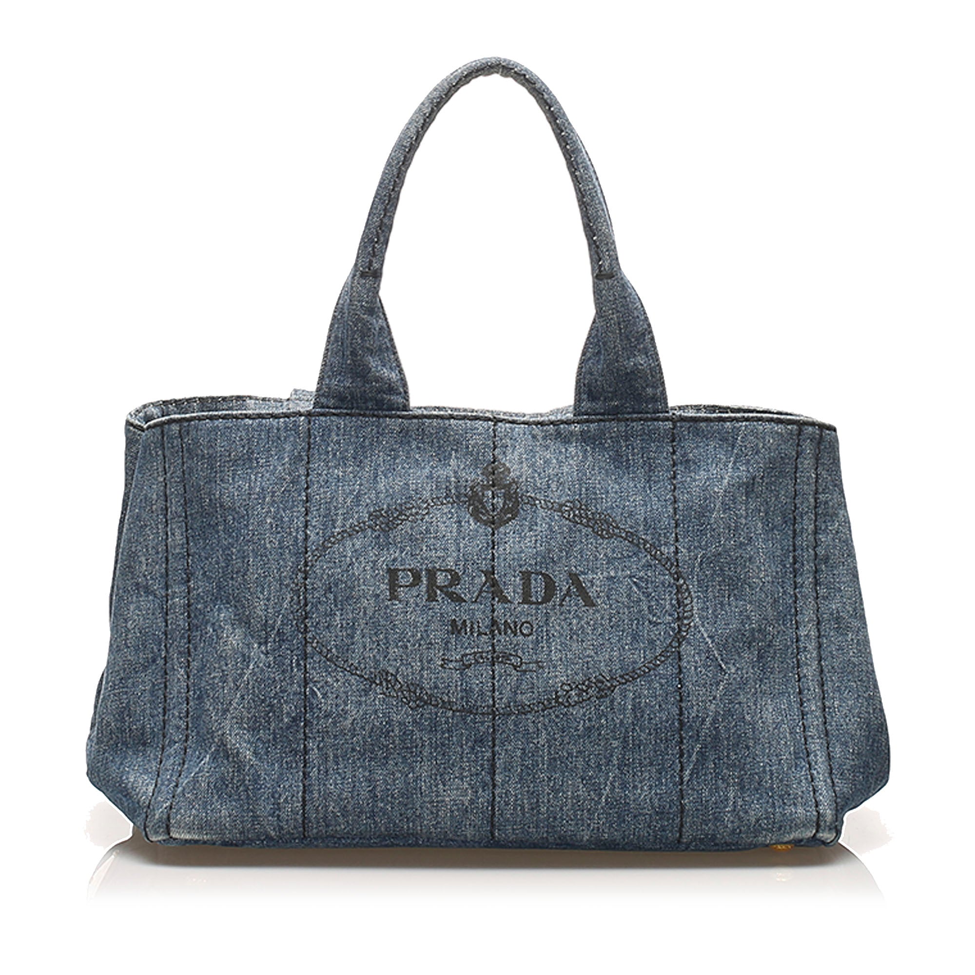 Prada Canapa Logo Denim Handbag Blue | Bag Religion