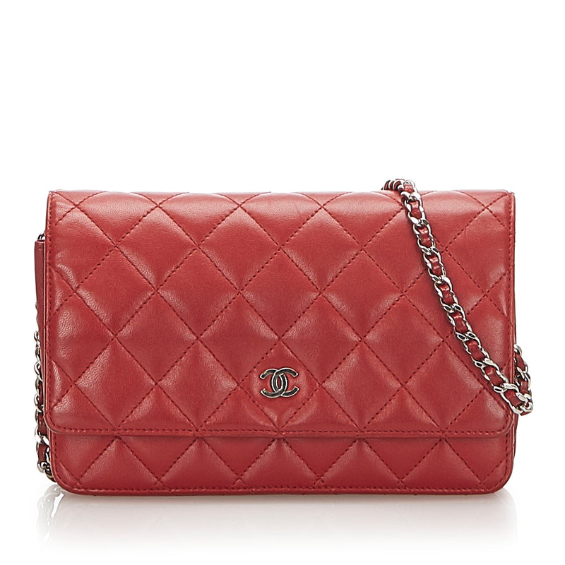 CC Lambskin Wallet On Chain Red | Bag Religion