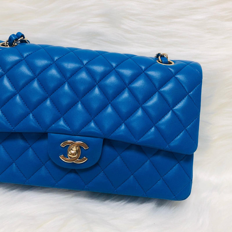 Medium Double Flap Lambskin Classic Bag with Light GHW in Electric Blue |  Bag Religion