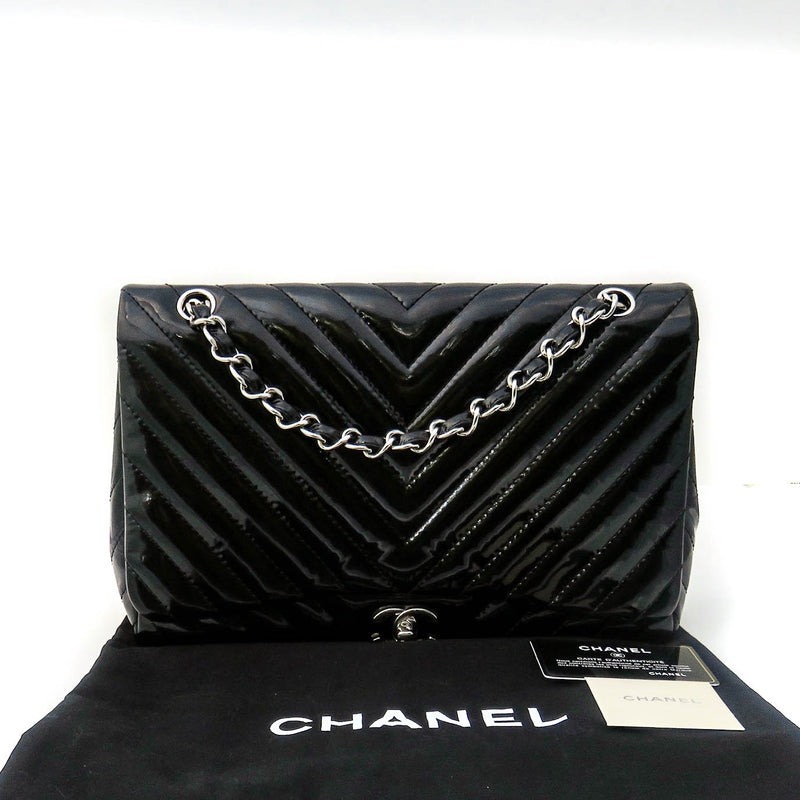 Classic Jumbo in Chevron Patent Leather with SWH Black - Bag Religion
