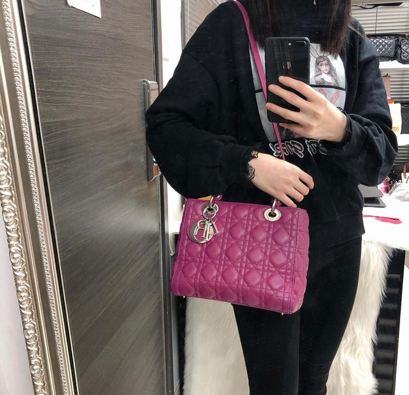 Cannage Lambskin Lady Dior Medium Bag in Violet | Bag Religion