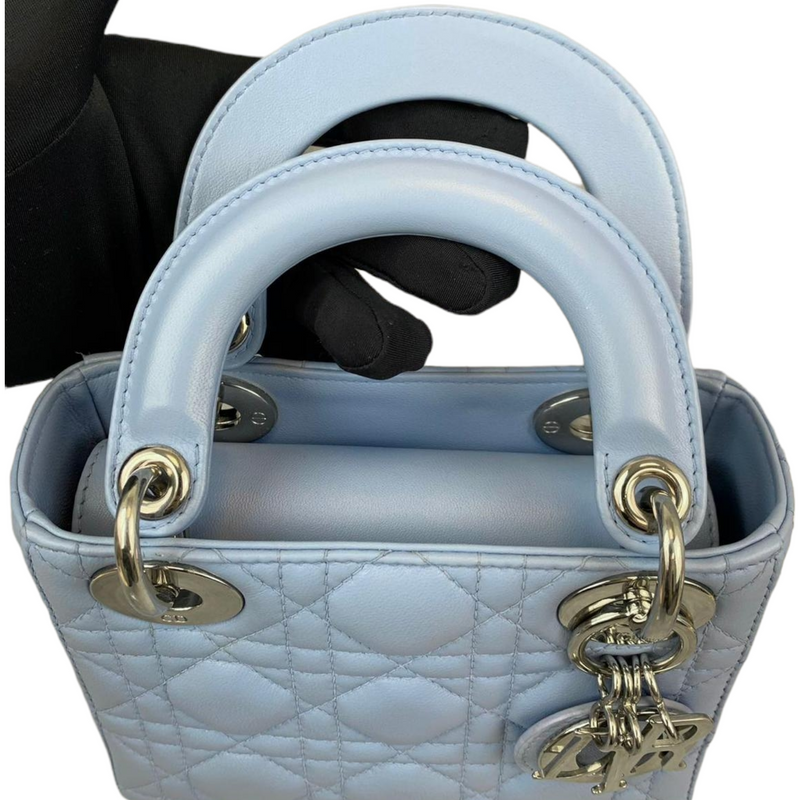 Medium Lady Dior Grained Leather Light Blue GHW  Bag Religion