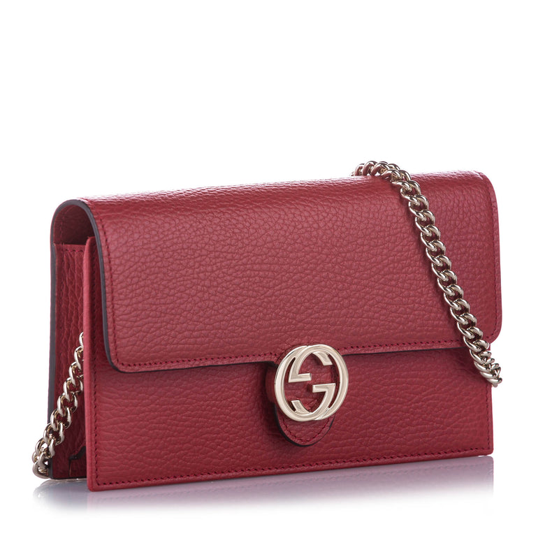 Interlocking G Leather Wallet on Chain Red | Bag Religion