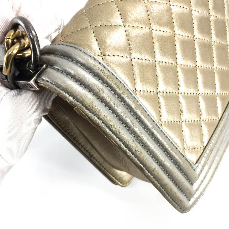 Boy Bag in Gold & Silver Lambkin Leather with Antique Ruthenium ...