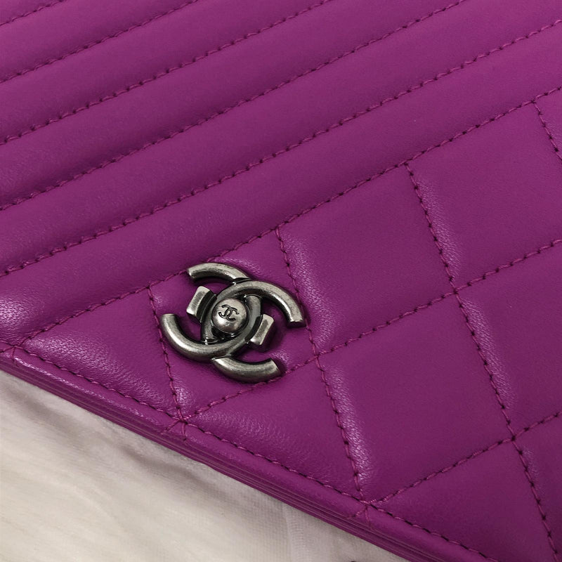 CHANEL Matelasse Classic Long Flap Wallet Purple AP0241 Lambskin GALLERY  RARE Global Online Store