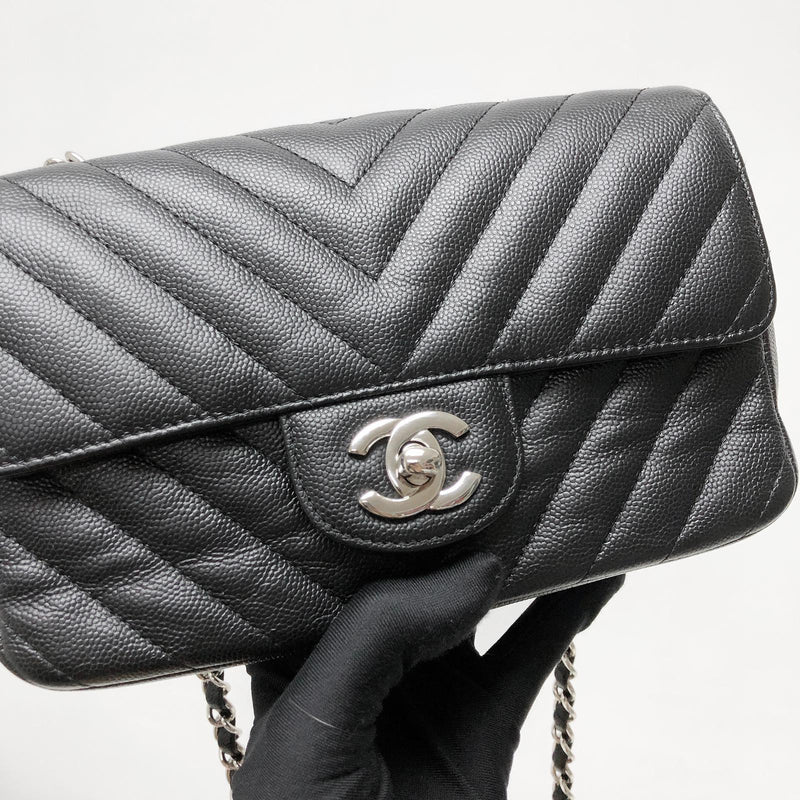 CHANEL Lambskin Chevron Quilted Mini Rectangular Flap Black 1084316   FASHIONPHILE