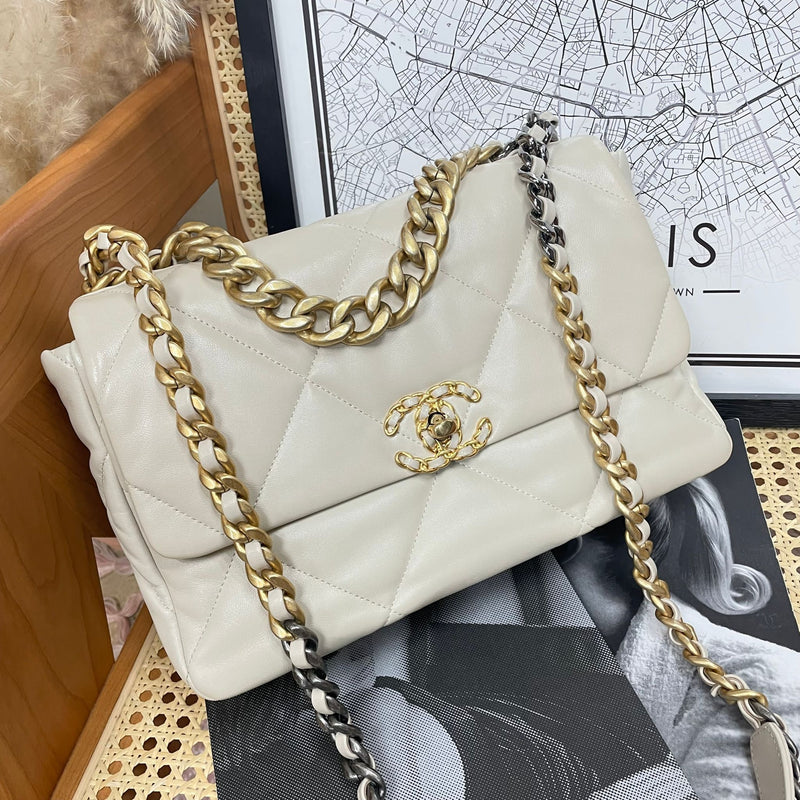 Chanel 19 Large Lambskin Light Beige GHW | Bag Religion