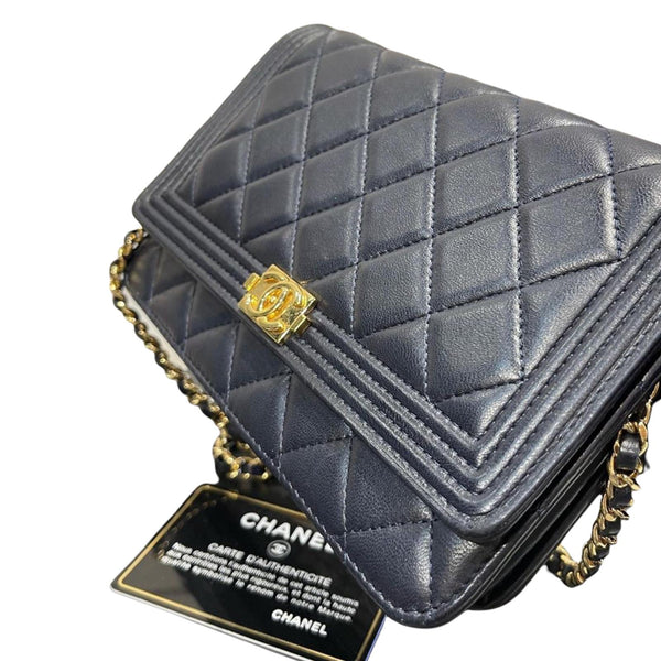 Chanel - Boy Wallet On Chain Blue Lambskin GHW