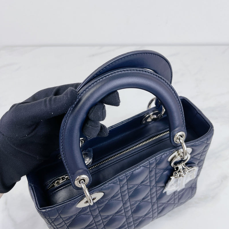 Bonhams  DIOR NAVY BLUE LAMBSKIN SMALL LADY DIOR WITH GOLD HARDWARE  includes dust bag and original box