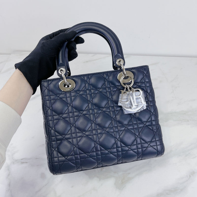 Lady Dior Medium Navy Blue Cannage Lambskin Leather  Luxbags Ltd