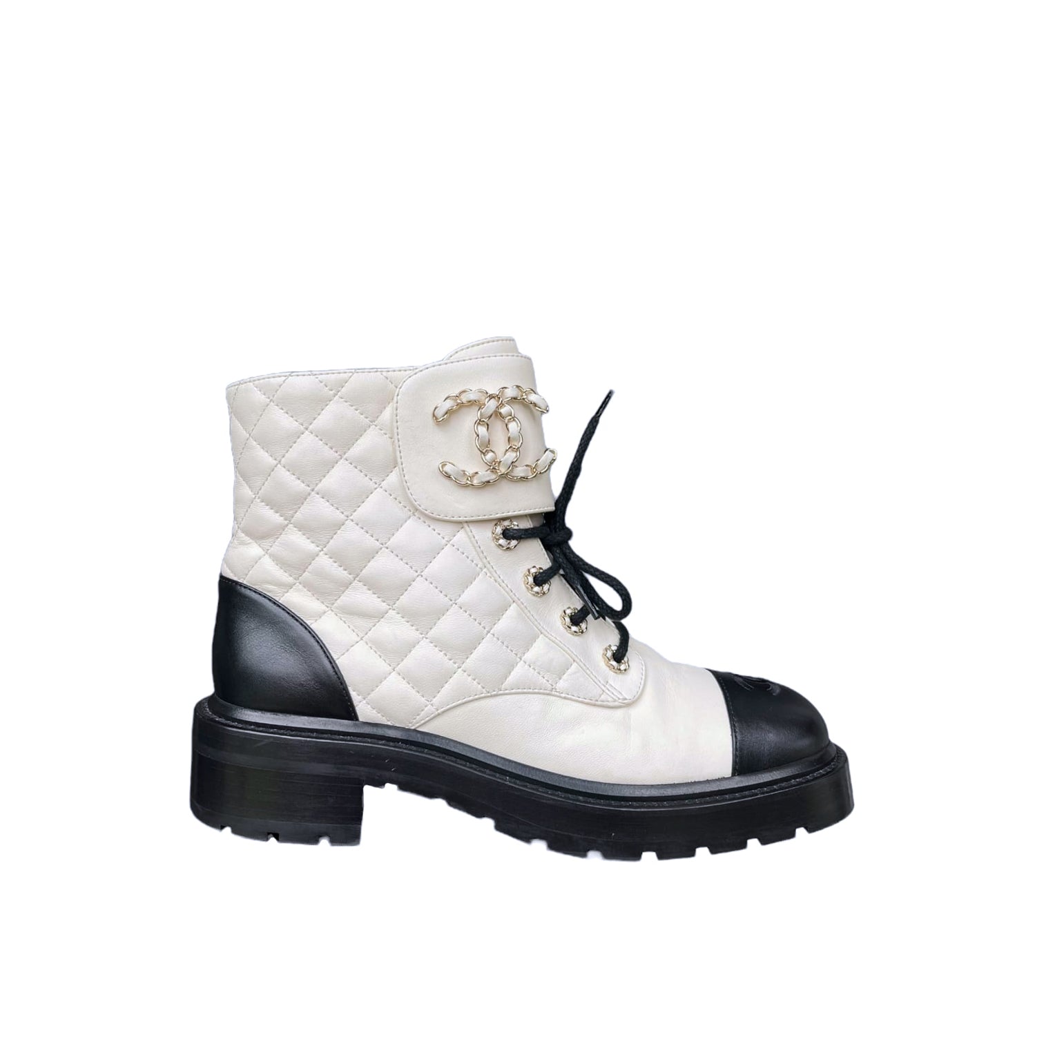 chanel calfskin lace up boots