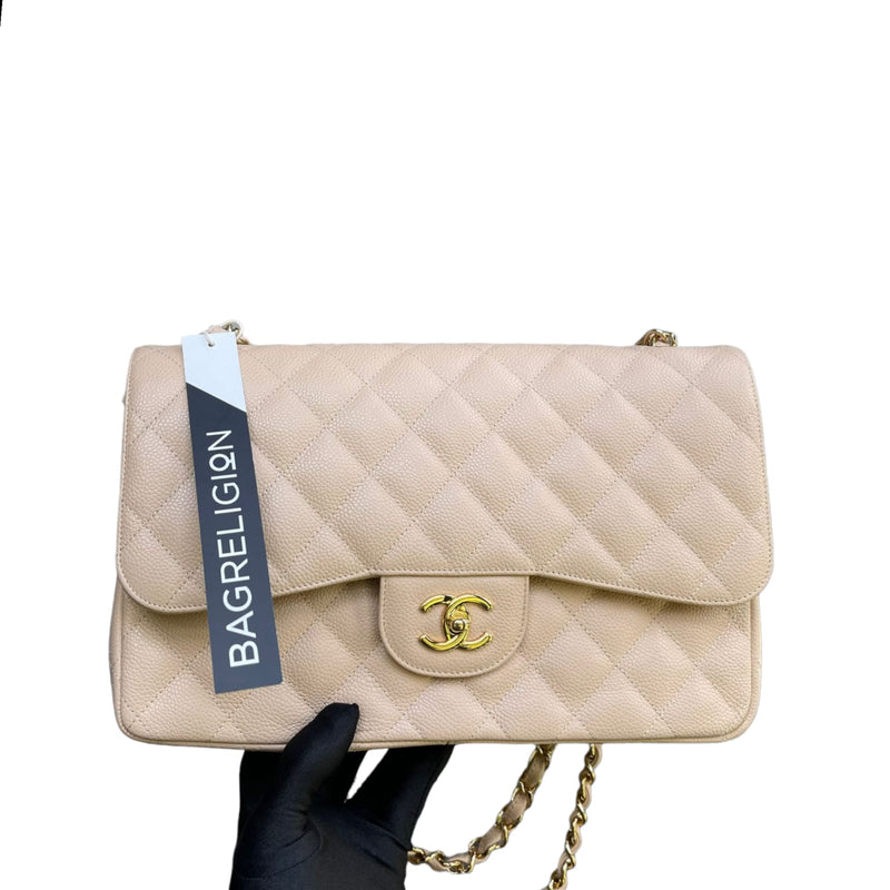 Jumbo Classic Double Flap Caviar Beige GHW | Bag Religion