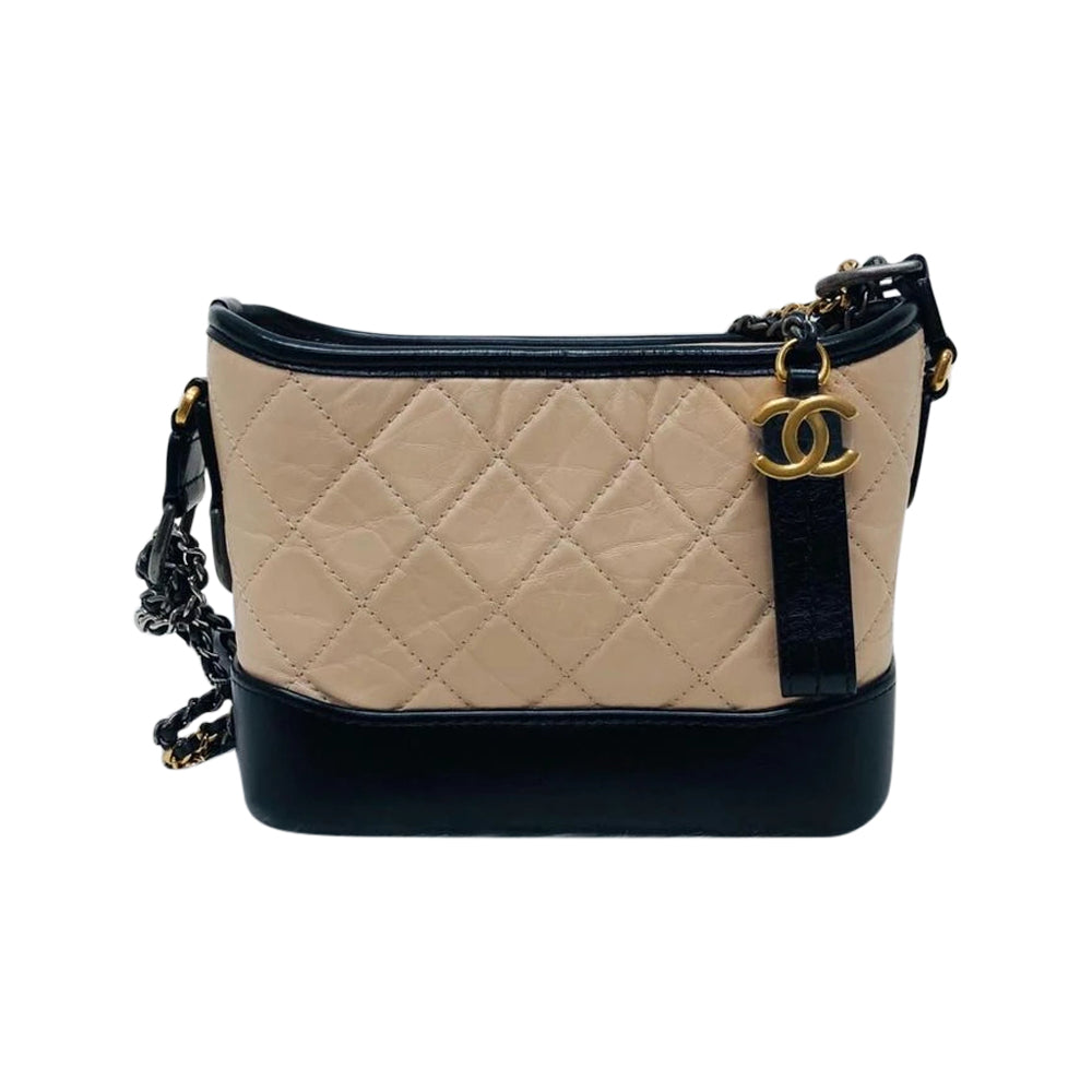 Aged Calfskin Quilted Small Gabrielle Hobo Beige Black | Bag Religion