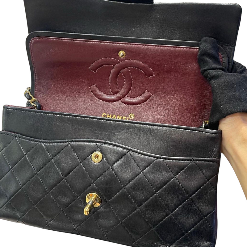 Chanel Vintage Classic Quilted Small Double Flap Black Lambskin   ＬＯＶＥＬＯＴＳＬＵＸＵＲＹ