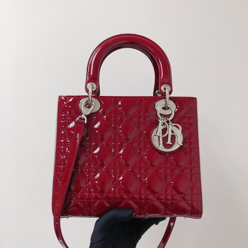 Cannage Lady Dior Medium in Patent Red with SHW | Bag Religion
