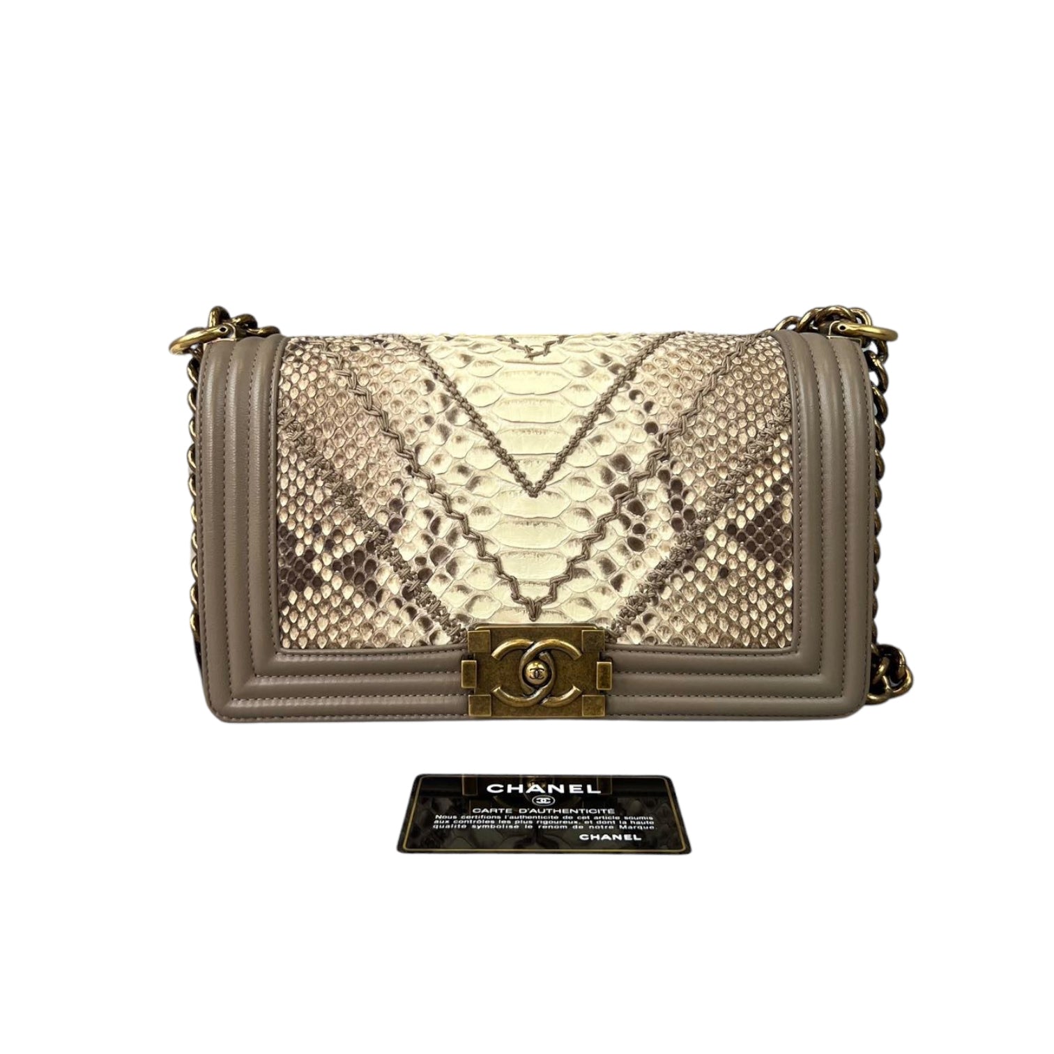 Chanel White Python Rock Chain Medium Boy Bag  Yoogis Closet