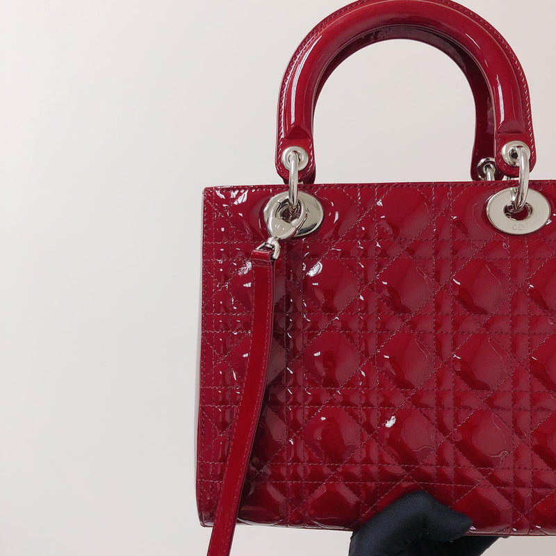 Cannage Lady Dior Medium in Patent Red with SHW | Bag Religion